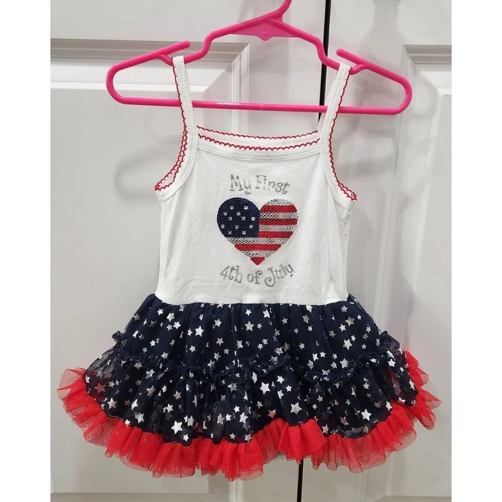 Patriotic red white & blue  American flag, My first 4th of July Size 9 To 12 Mth